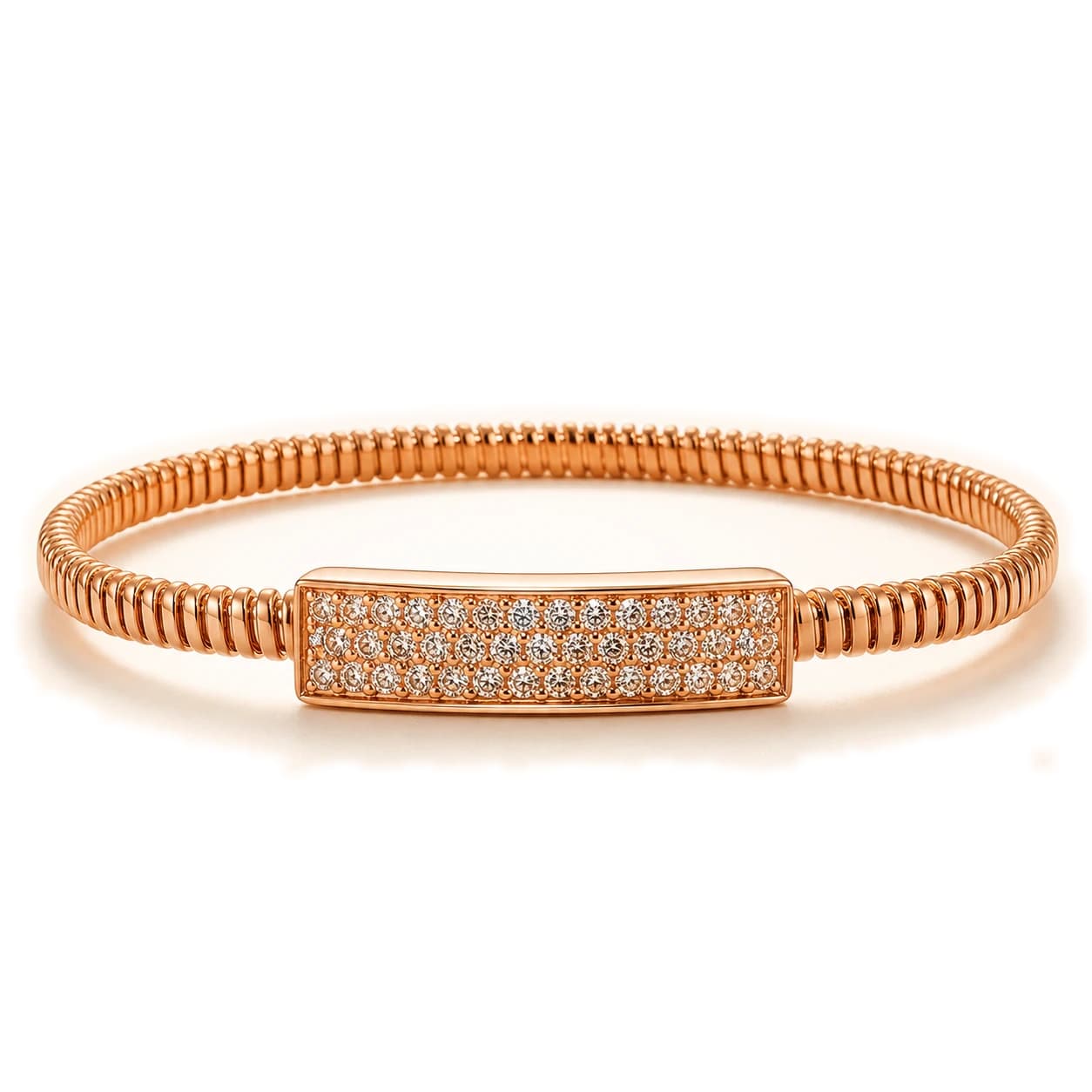 Brazalete de oro rosa con pavé de brillantes