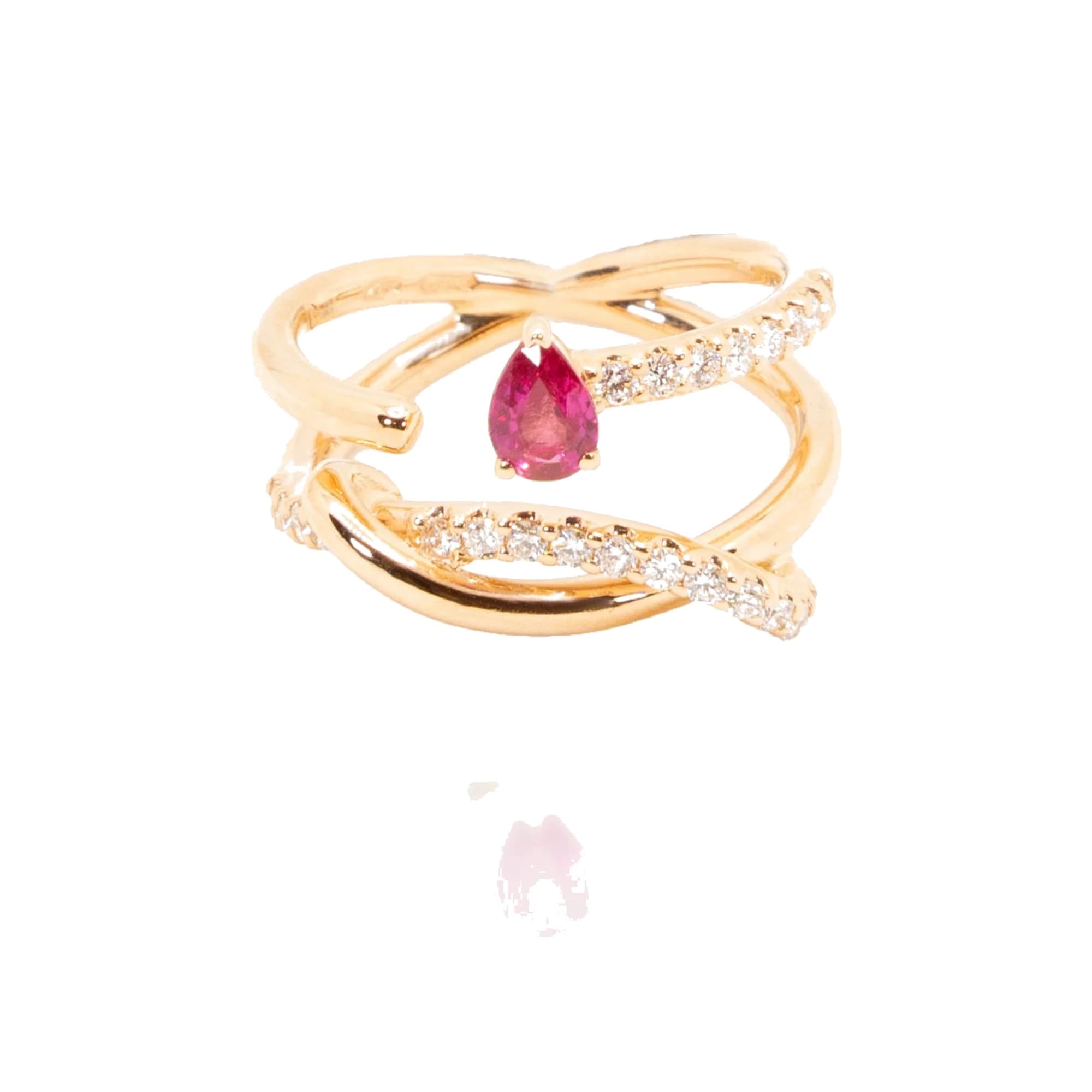 Sortija oro rosa brillantes y rubí
