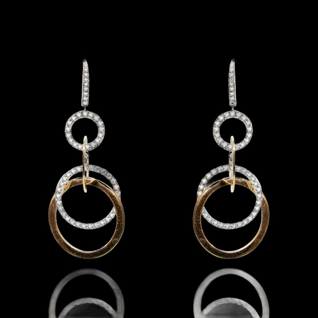 Pendientes oro blanco oro rosa y brillantes