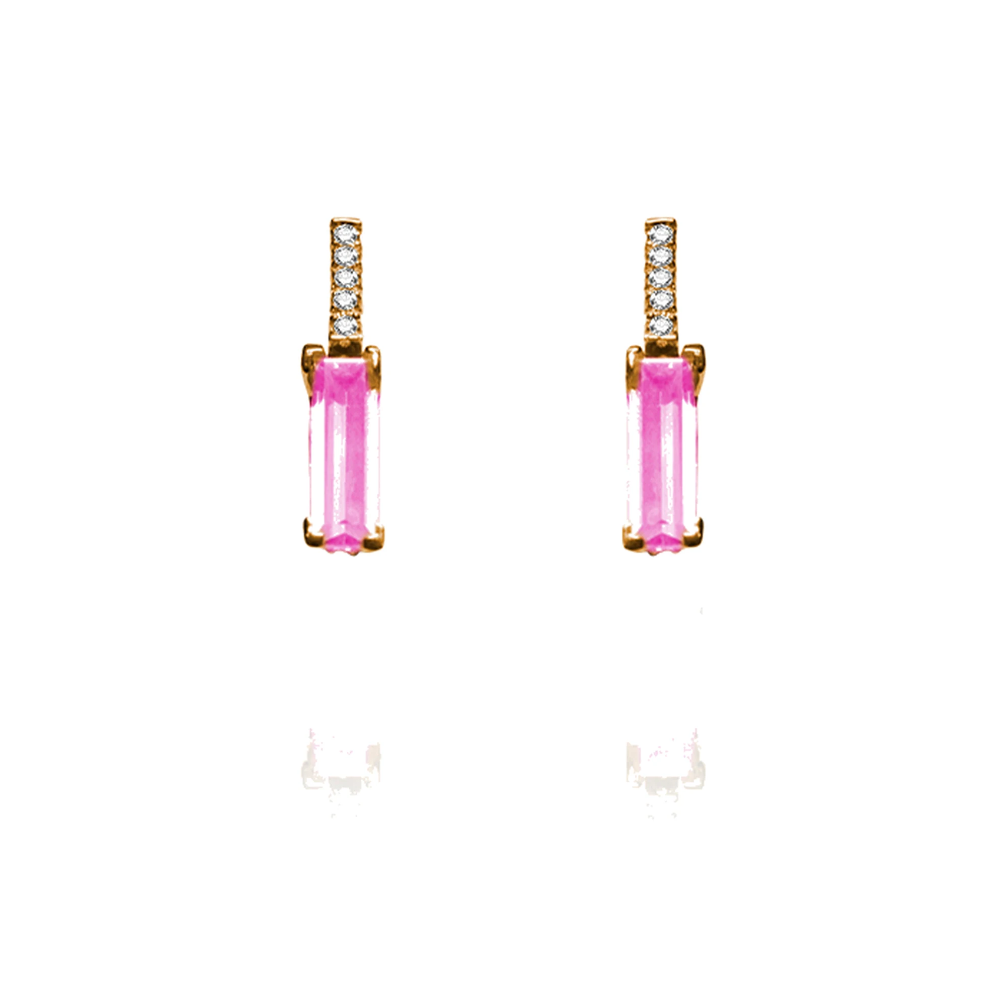 Pendientes oro de ley, brillantes y rosa de francia