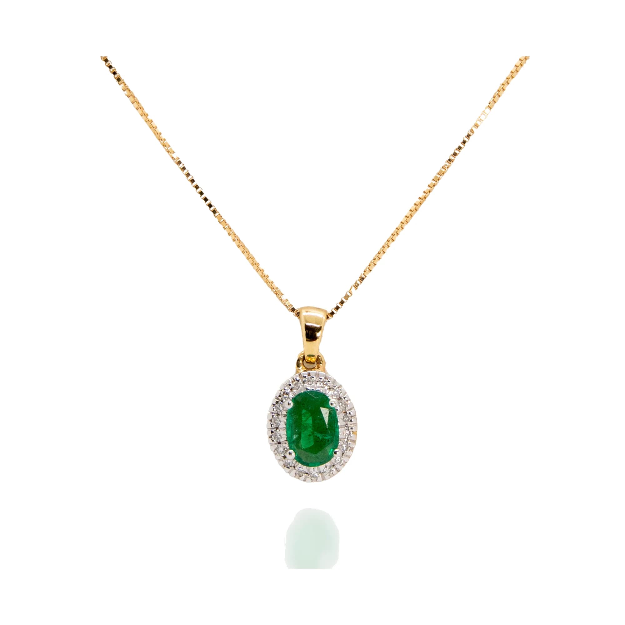 Colgante con cadena oro amarillo brillantes y esmeralda