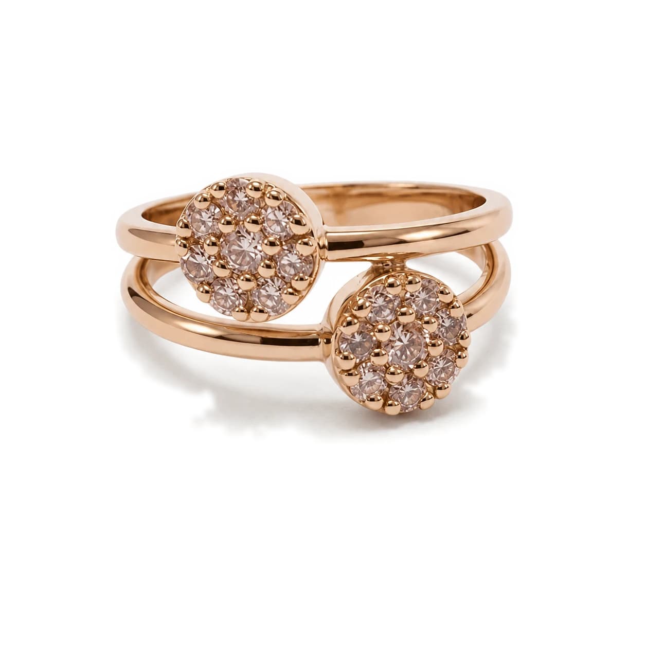 Anillo doble disco con pavé en oro rosa