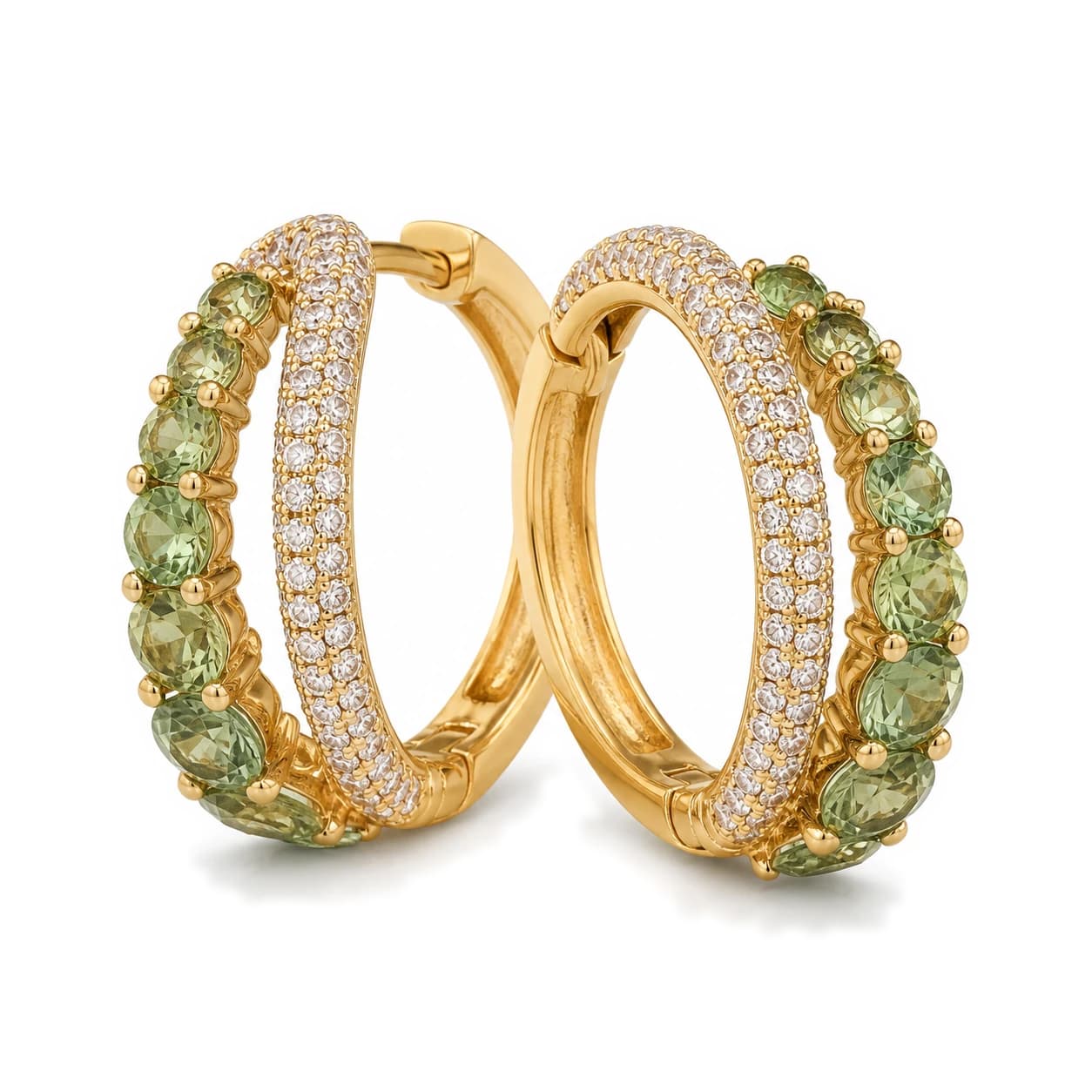 Pendientes de aro con peridoto y brillantes