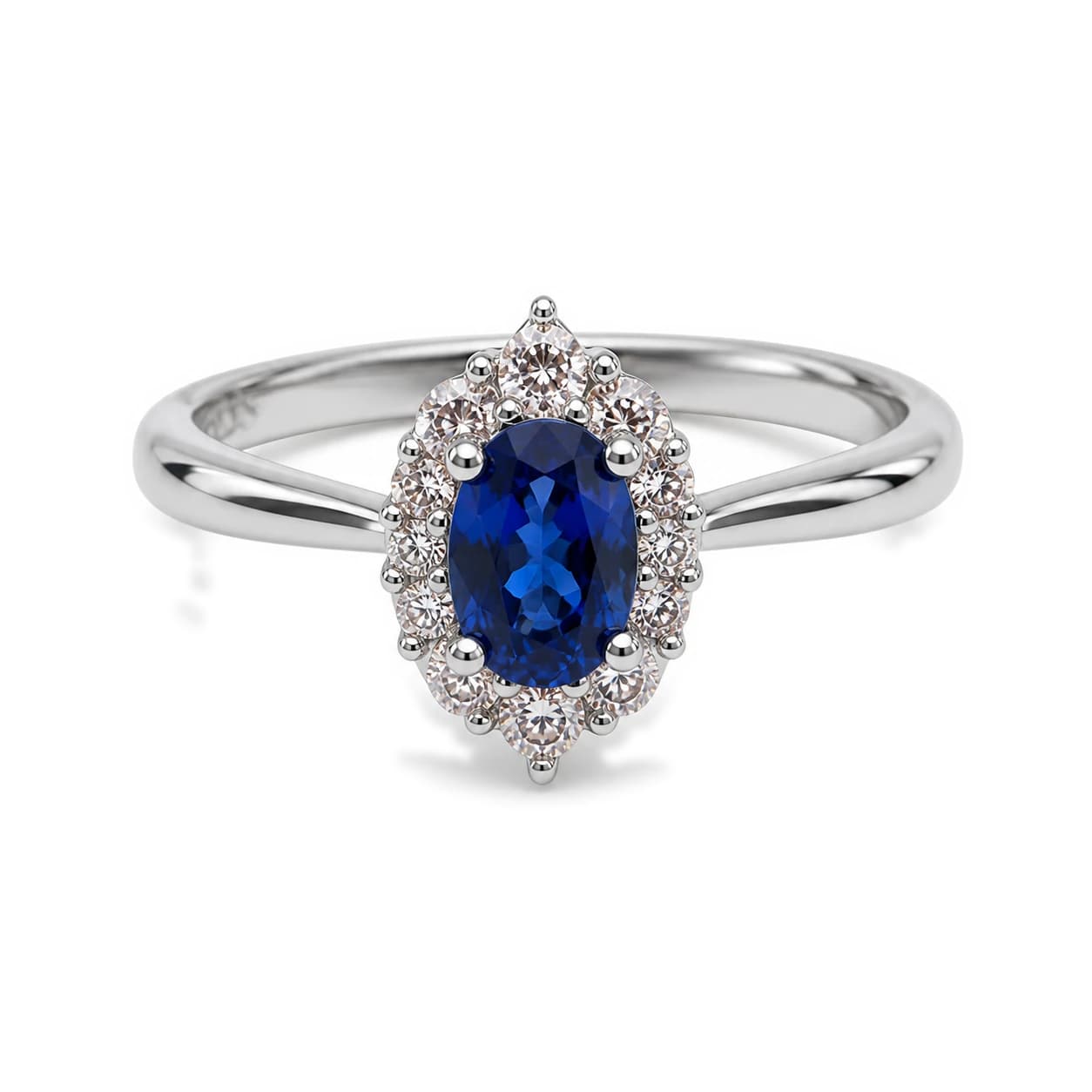 Anillo de zafiro azul y brillantes
