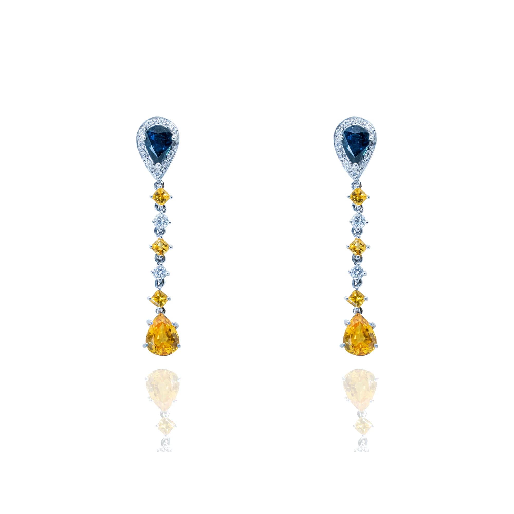 Pendientes oro blanco de 18 quilates, diamantes, piedras color