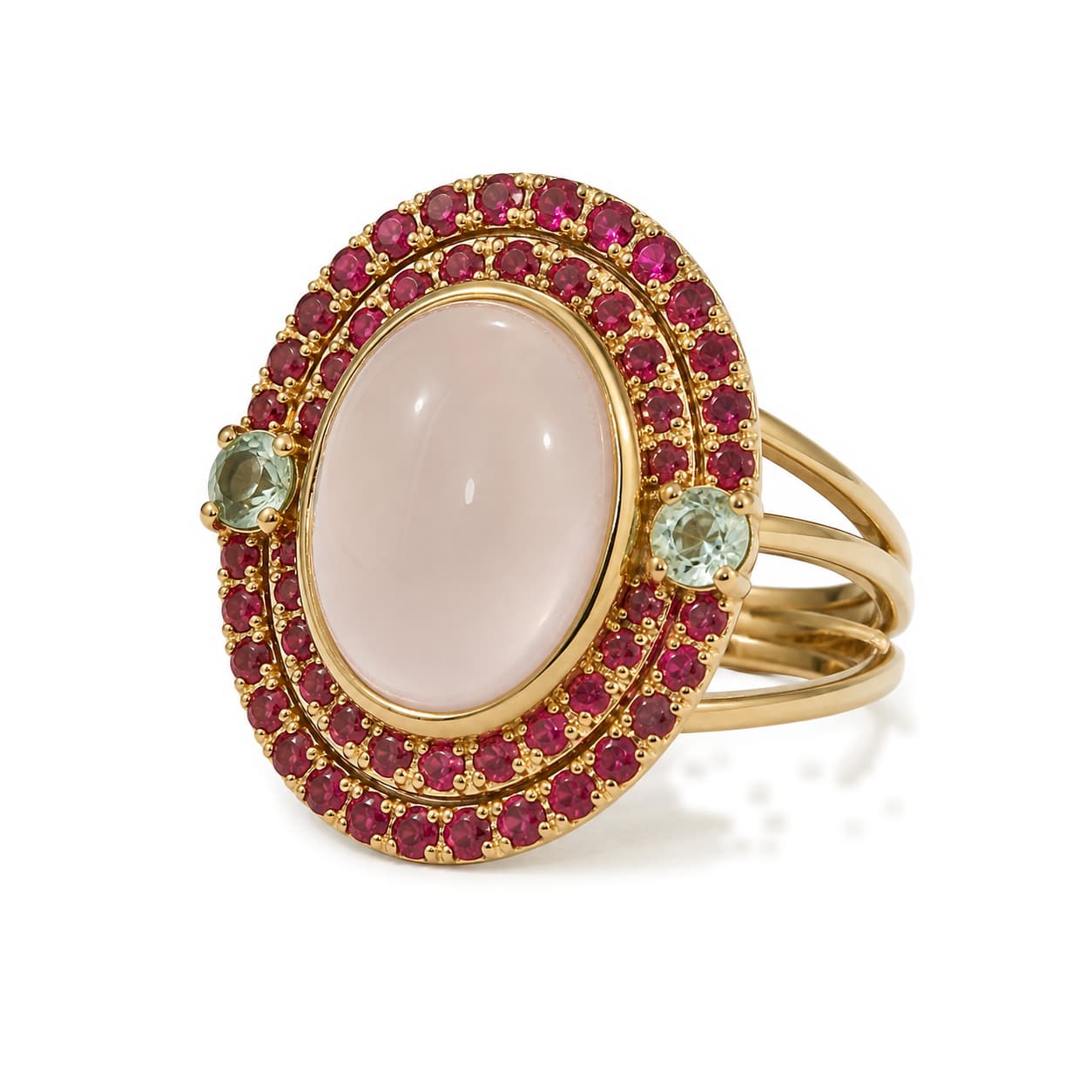 Anillo cóctel de cuarzo rosa y piedras de color