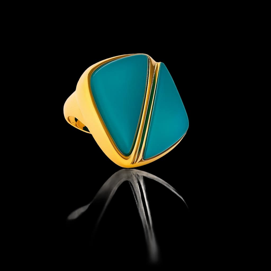 Anillo oro y ágata azul