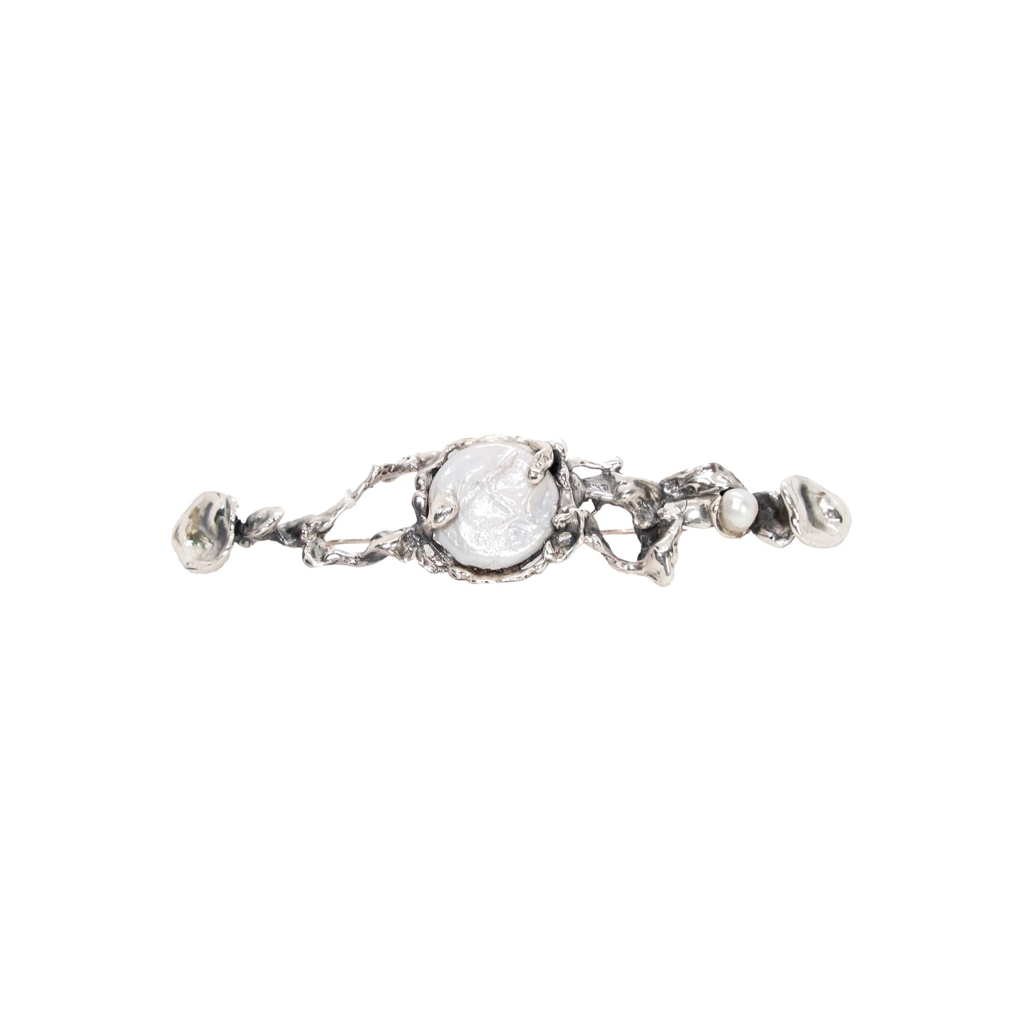 Broche plata y perlas