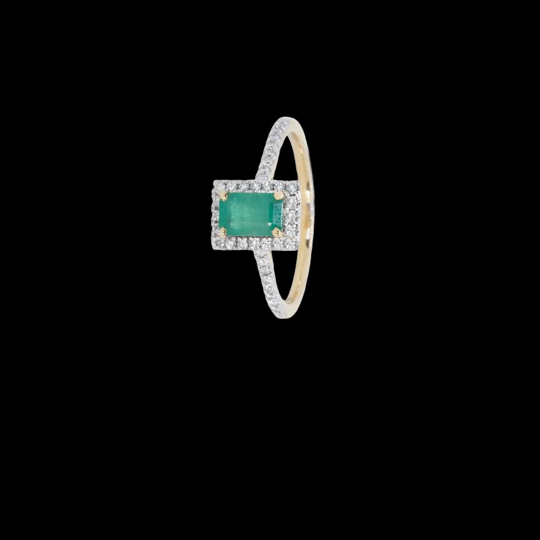 Sortija oro blanco oro amarillo esmeralda y brillantes